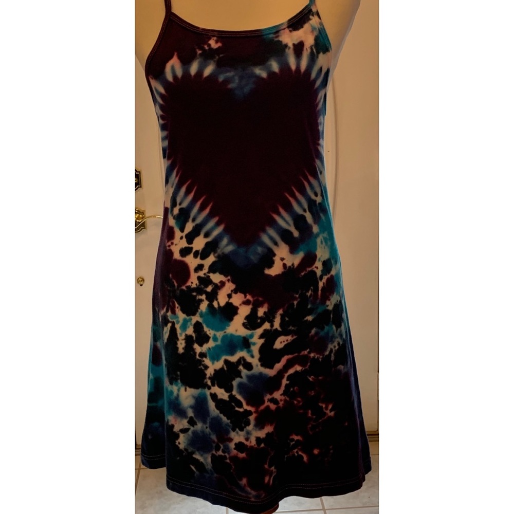 EUC spaghetti strap tie dye dress blue &purple - S